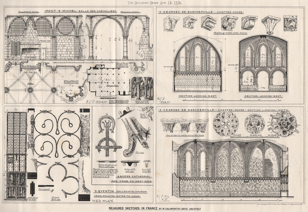 Measured sketches in France by W. Galsworthy Davie, Architect 1876 old print